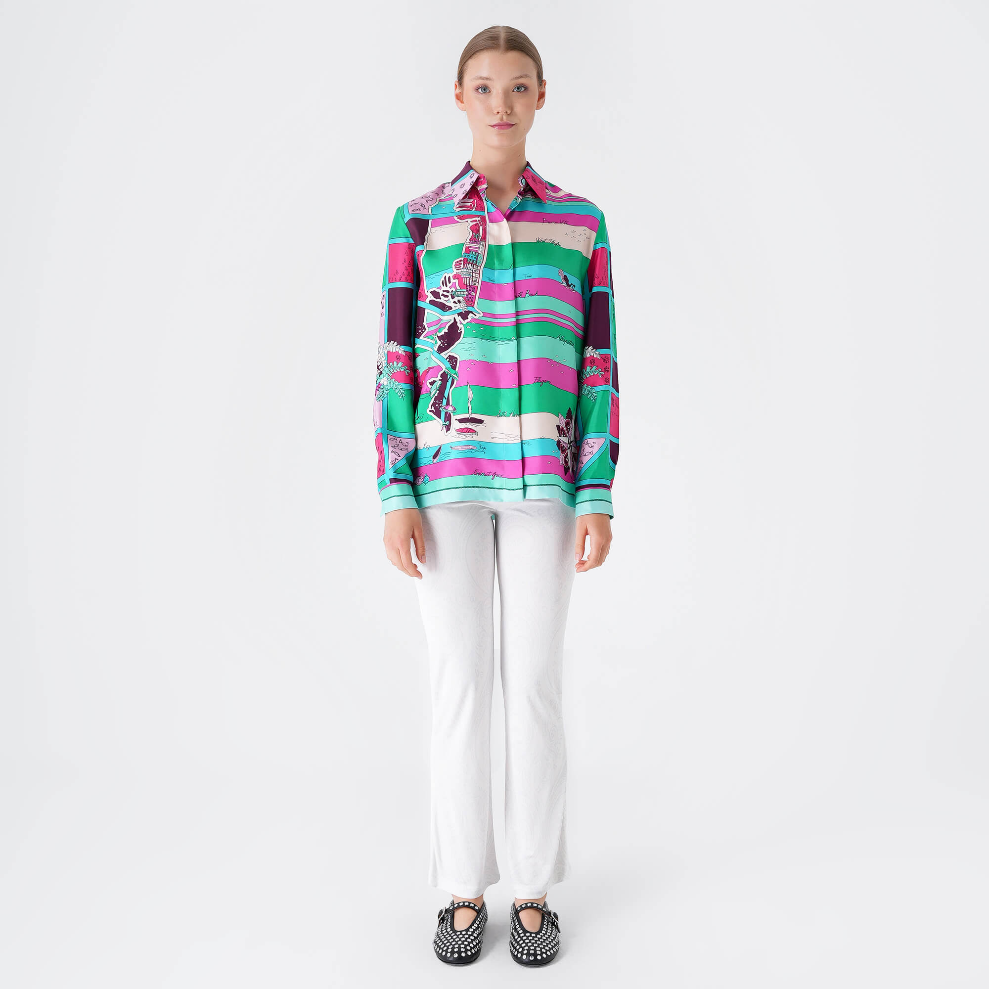 Emilio Pucci - Purple&Lilac&Green Silk Long Sleeve Shirt 